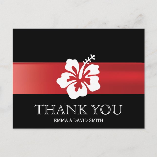 Postal Clásico Hibiscus Red Ribbon Boda Gracias (Anverso)