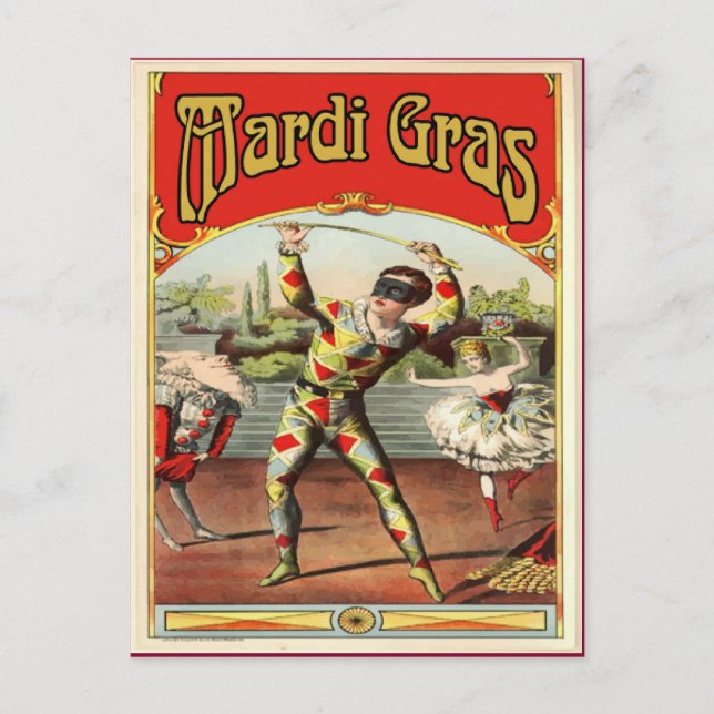 Postal Clásico Mardi Gras Harlaquin (Anverso)