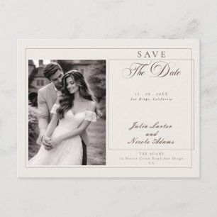 Postal Clásico Marrón Caligrafía Foto Save The Date