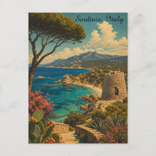Postal Clásico Minimalista Cerdeña Italia Viaje Vintage