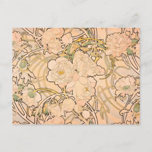Postal Clásico patrón de jardín de peonías Art Nouveau de