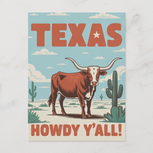 Postal Clásico Retro de Texas Vaquero Longhorn (Anverso)