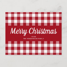 Clásico Rojo Gingham Feliz Navidad