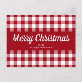 Postal Clásico Rojo Gingham Feliz Navidad