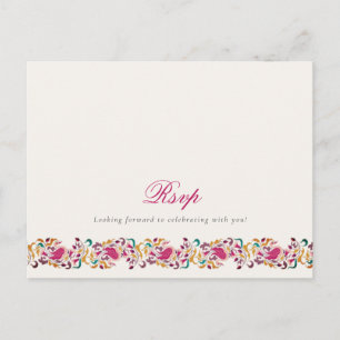 Postal Clásico Rosa Verde Amarillo Floral Cisne Pájaro Bo