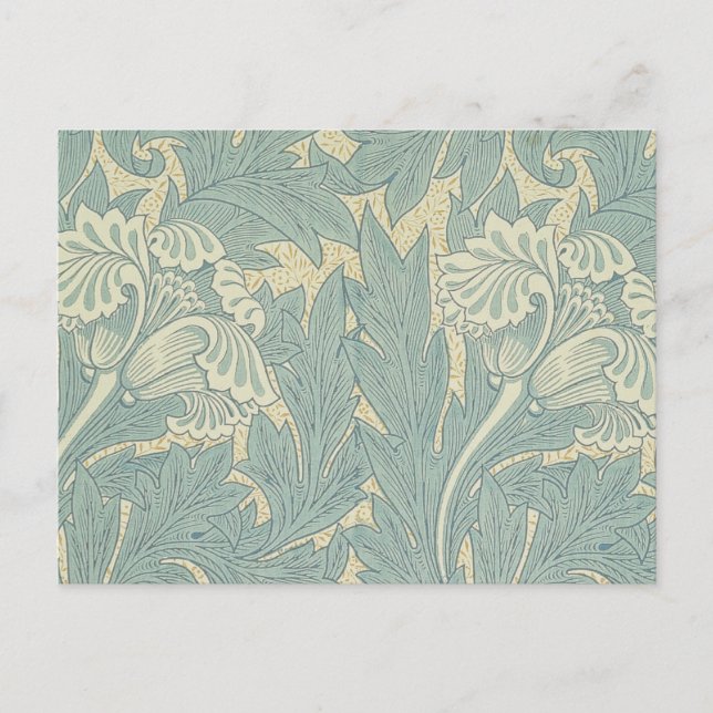 Postal Clásico Tulipán Azul Floral de William Morris (Anverso)