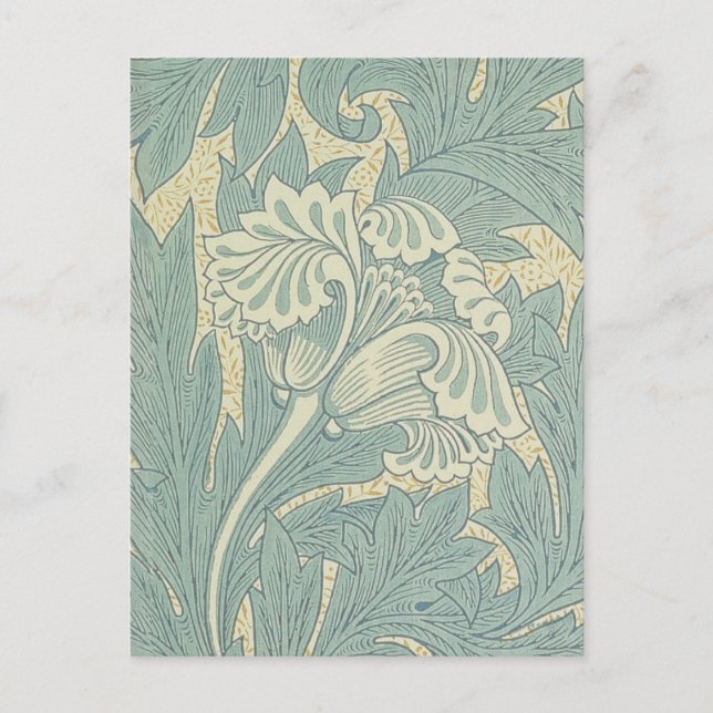 Postal Clásico Tulipán Azul Floral de William Morris (Anverso)