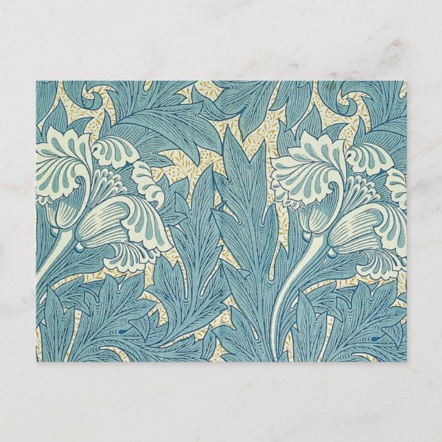 Postal Clásico Tulipán Azul Floral de William Morris (Anverso)