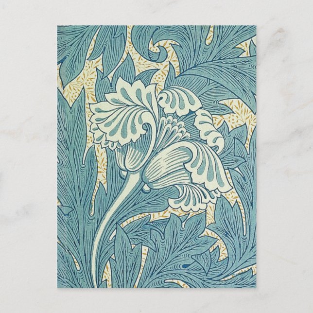 Postal Clásico Tulipán Azul Floral de William Morris (Anverso)