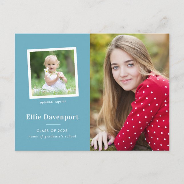 Postal Clásico Turquesa Azul Dos Graduación de Foto (Anverso)