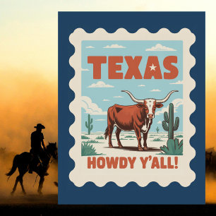 Postal Clásico Vaquero Texano Vintage Longhorn