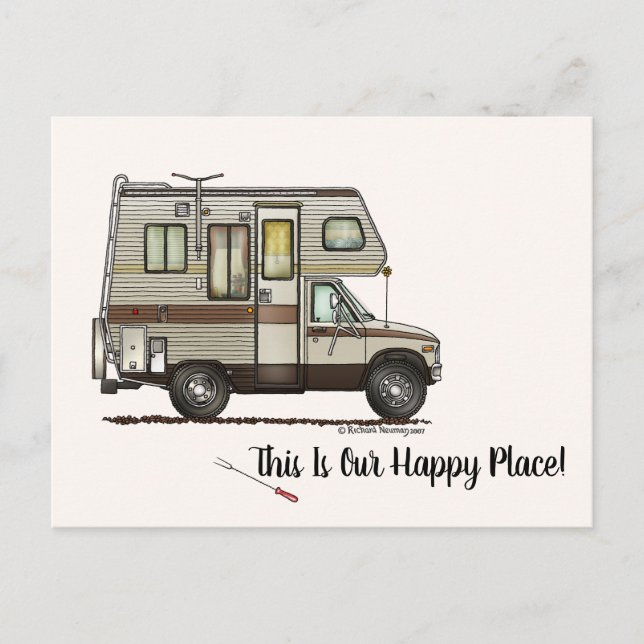 Postal CLASS C RV feliz arte de camper Cute (Anverso)