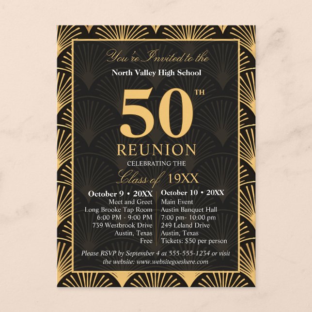 Postal Class of 1976 50th Reunion Invitation Art Deco (Subido por el creador)