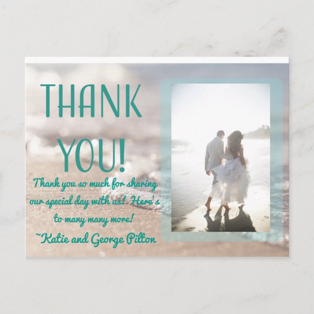 Postal Classic Beach Wedding Gracias Postcard (Anverso)