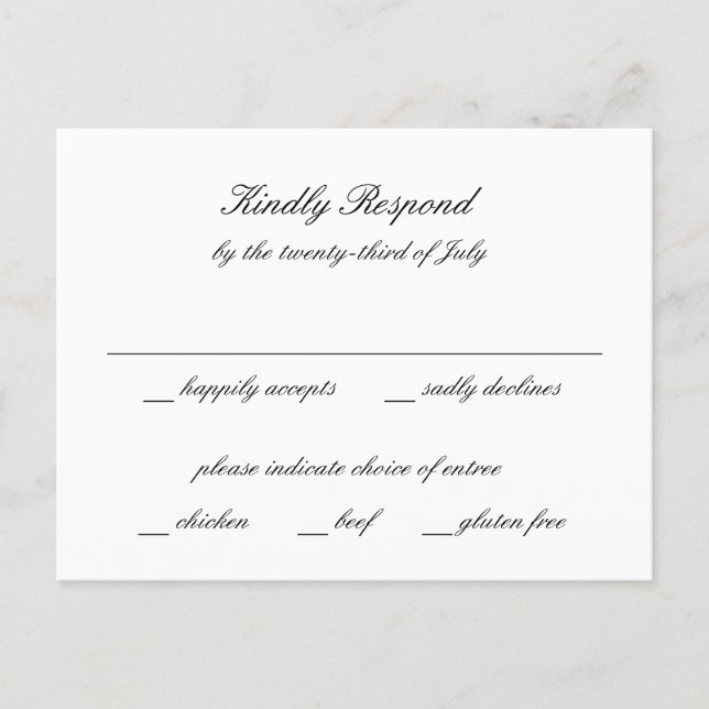 Postal Classic Black and White Timeless Wedding RSVP (Anverso)