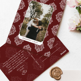 Postal Classic Damask Elegant Script Valentines Day Card
