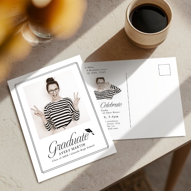 Postal Classic Framed Elegant Script Photo Graduation (Classic Framed Elegant Script Photo Graduation Postcard)