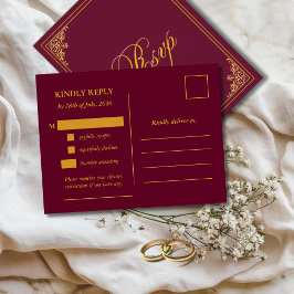 Postal Classic Gold Frame Wedding RSVP Postcard