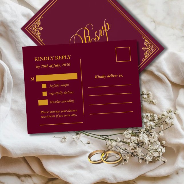 Postal Classic Gold Frame Wedding RSVP Postcard (Subido por el creador)