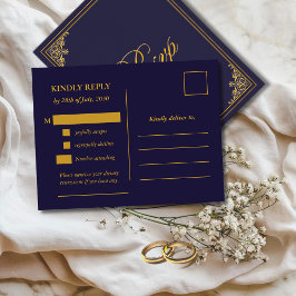 Postal Classic Gold Frame Wedding RSVP Postcard