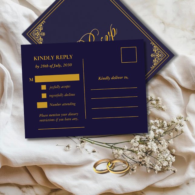 Postal Classic Gold Frame Wedding RSVP Postcard (Subido por el creador)