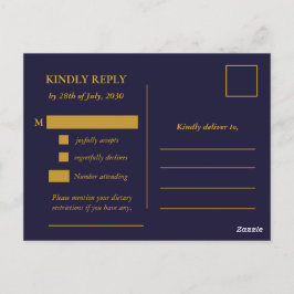 Postal Classic Gold Frame Wedding RSVP Postcard