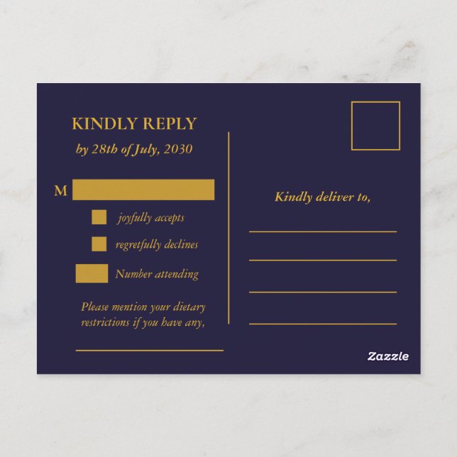 Postal Classic Gold Frame Wedding RSVP Postcard (Reverso)