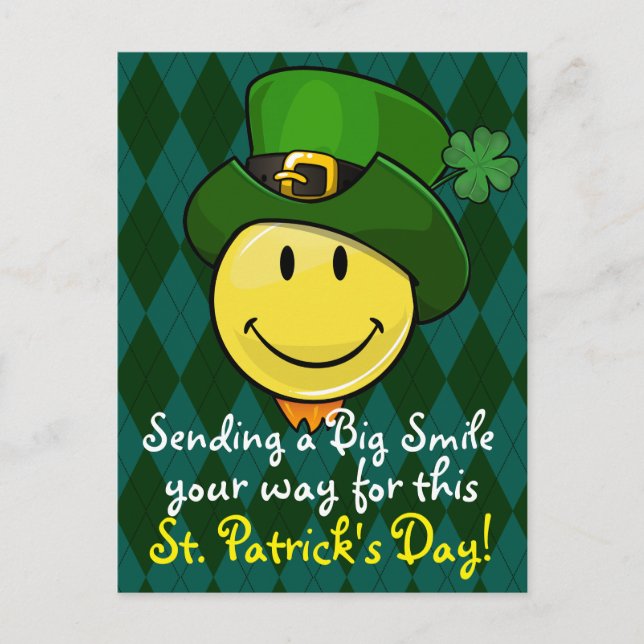 Postal Classic Happy Face con un Gorra de Leprechaun irla (Anverso)