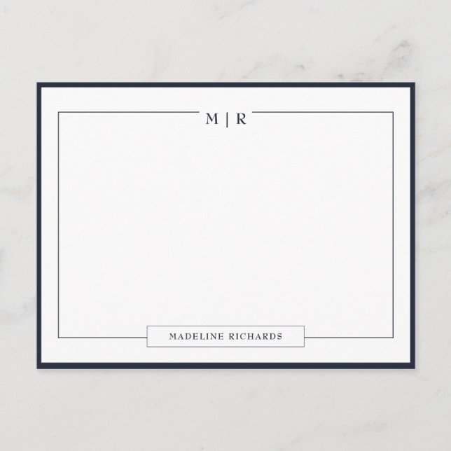 Postal Classic Monogram Navy Blue Border Stationery (Anverso)
