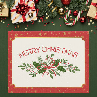 Postal Classic Red and Green Holly Merry Christmas