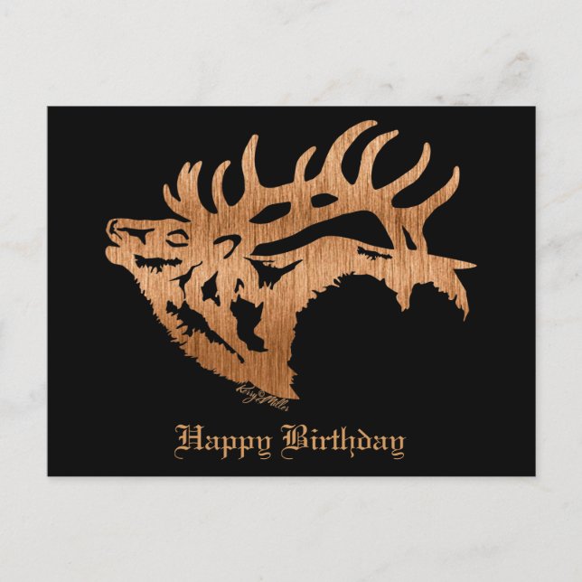 Postal Classy Bull Elk Wood Silhouette (Anverso)