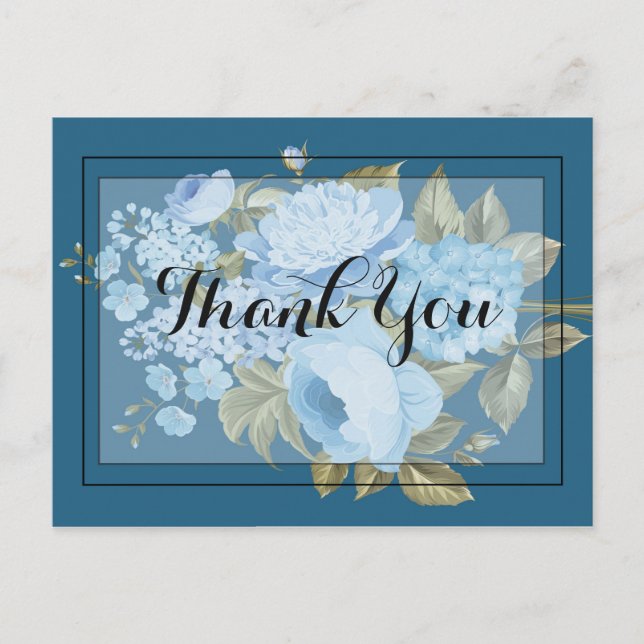 Postal Classy Chic azul floral  Gracias (Anverso)