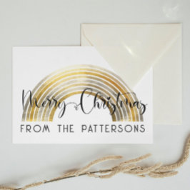 Postal  Classy Golden Rainbow Family Name Merry Christmas