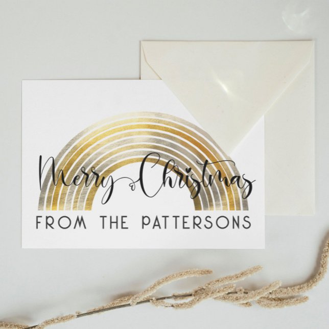 Postal  Classy Golden Rainbow Family Name Merry Christmas (Subido por el creador)