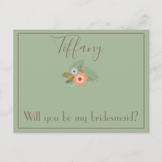 Postal Classy Will You be my bridesmaid floral (Anverso)