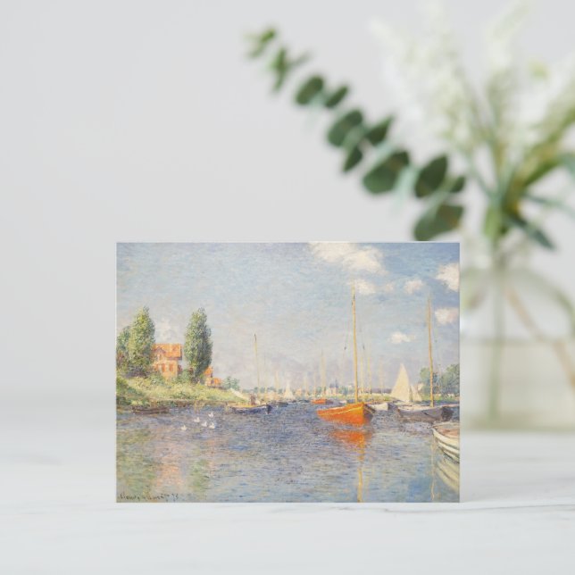 Postal Claude Monet. Barcas rojas, Argenteuil (Anverso de pie)