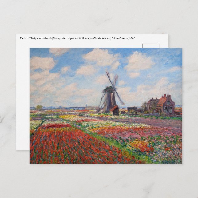 Postal Claude Monet - Campo de tulipanes en Holanda (Anverso / Reverso)