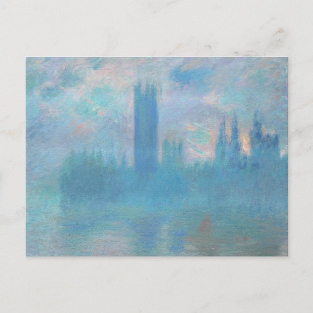 Postal Claude Monet. Casas del Parlamento de Londres. Azu (Anverso)