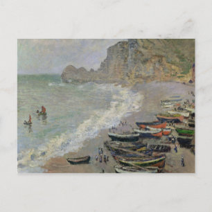 Postal Claude Monet el   Etretat, playa y d'Amont de