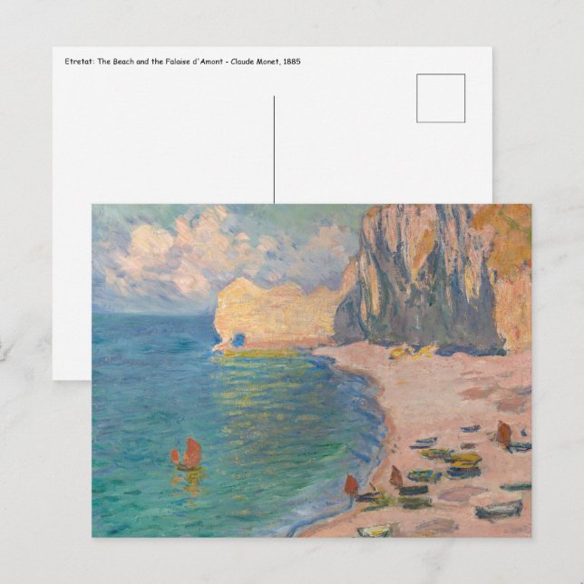 Postal Claude Monet - Etretat: playa y Falaise d'Amonet (Anverso / Reverso)