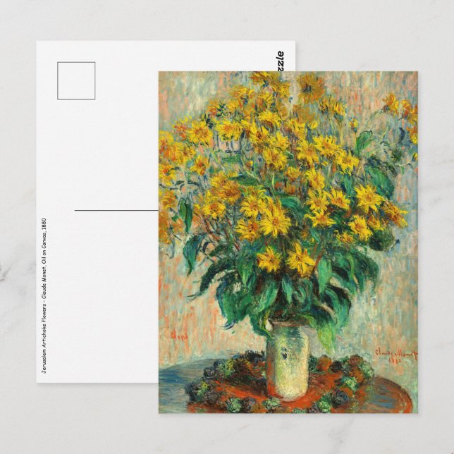 Postal Claude Monet - Flores de alcachofa de Jerusalén (Anverso / Reverso)