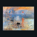 Postal Claude Monet Impresión Amanecer Póster Lienzo Prin<br><div class="desc">Óleo sobre lienzo de 1872. Cuando se exhibió por primera vez en 1874, el crítico de arte Louis Leroy utilizó despectivamente el término "Impresionista", a partir del título de esta pintura, para describir las obras de Monet. Este término fue rápidamente adoptado por lo que pronto se conocería como los pintores...</div>
