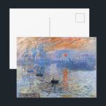 Postal Claude Monet Impression Sunrise Classic Pintura<br><div class="desc">"Impresión, amanecer" de Claude Monet es un trabajo seminal que personifica el movimiento impresionista. El lienzo, pintado en 1872, capta la calidad efímera de la luz y del ambiente a la salida del amanecer en la ciudad portuaria de Le Havre, Francia. Monet utiliza pinceles sueltos y rápidos para transmitir los...</div>