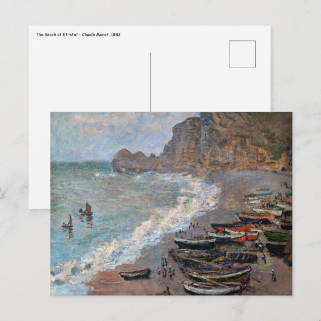 Postal Claude Monet - La playa de Etretat (Anverso / Reverso)