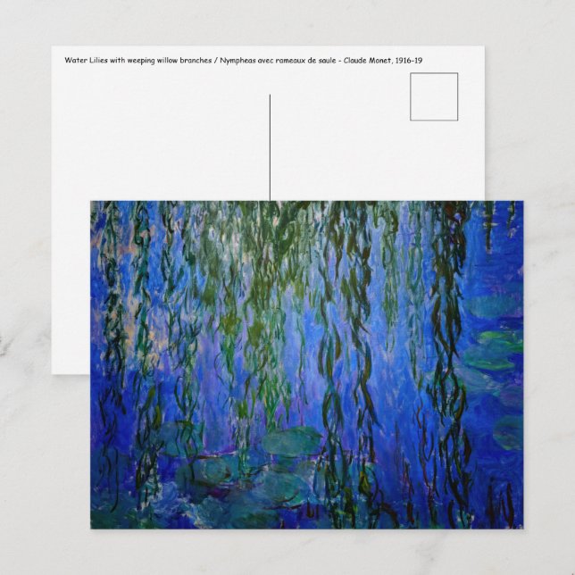 Postal Claude Monet - Lilis de agua con sauce lloroso (Anverso / Reverso)