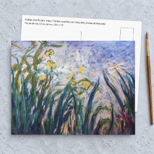 Postal Claude Monet - Lirios amarillos y púrpuras