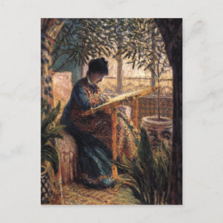 Postal Claude Monet: Madame Monet Embroidering