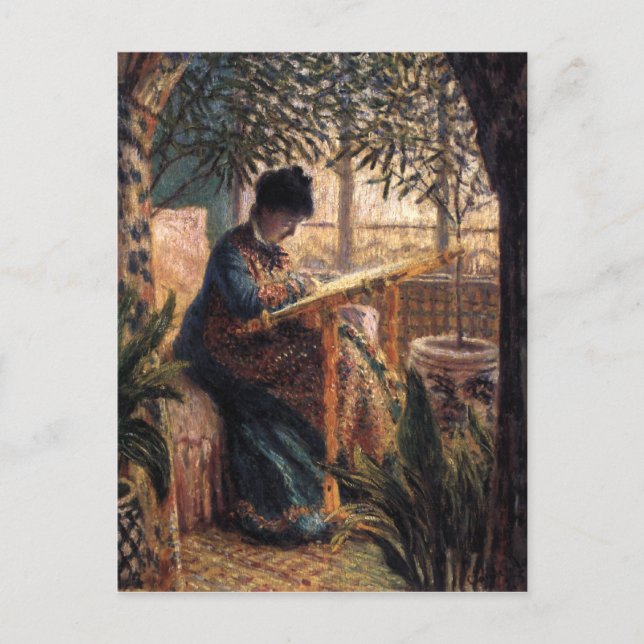 Postal Claude Monet: Madame Monet Embroidering (Anverso)