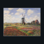 Postal Claude Monet | Molino de viento Tulip Fields Rijns<br><div class="desc">Campos de Tulipanes con el molino de viento de Rijnsburg,  1886 | por Claude Monet | Ubicación del arte: Musee d'Orsay,  París,  Francia | Artista francés | Número de colección de imágenes: XIR37019</div>