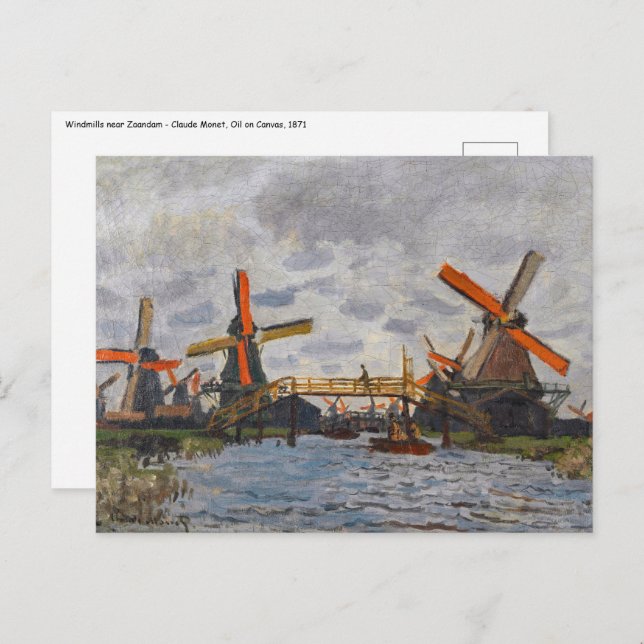 Postal Claude Monet - Molinos de viento cerca de Zaandam (Anverso / Reverso)